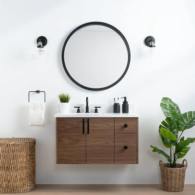 Austin SLIM 36" Wall Mount American Black Walnut Bathroom Vanity, Left Sink