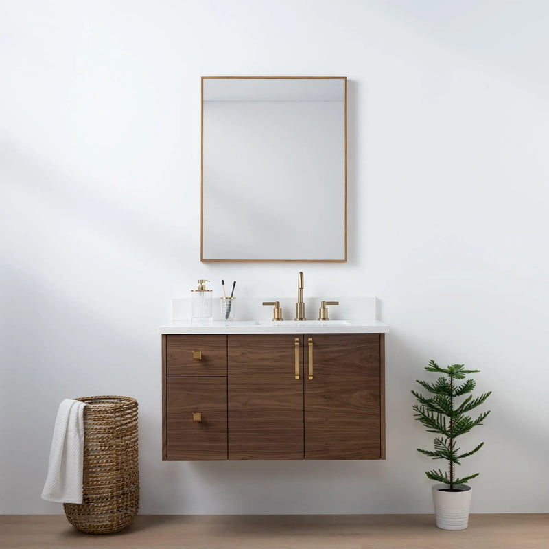 Austin SLIM 36" Wall Mount American Black Walnut Bathroom Vanity, Right Sink
