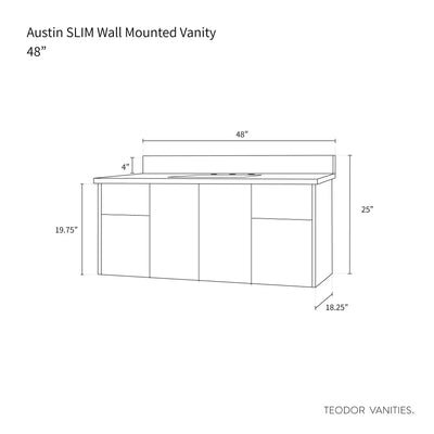 Austin SLIM 48" Wall Mount American Black Walnut Bathroom Vanity