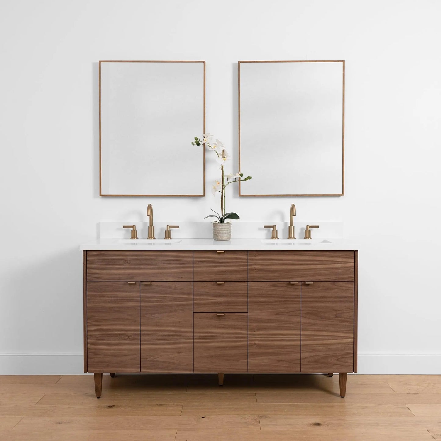 Austin SLIM 60" American Black Walnut Bathroom Vanity, Double Sink - Teodor Vanities United States