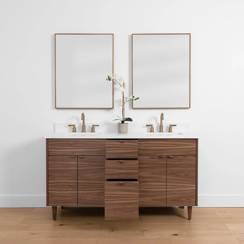 Austin SLIM 60" American Black Walnut Bathroom Vanity, Double Sink - Teodor Vanities United States