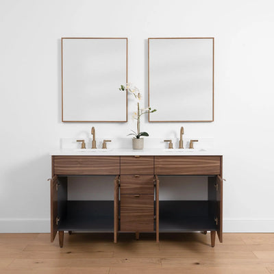 Austin SLIM 60" American Black Walnut Bathroom Vanity, Double Sink