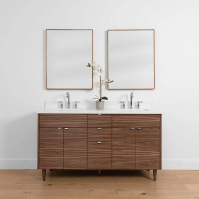 Austin SLIM 60" American Black Walnut Bathroom Vanity, Double Sink