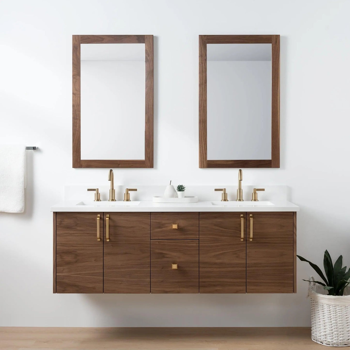 Austin SLIM 60" Wall Mount American Black Walnut Bathroom Vanity, Double Sink - Teodor Vanities United States