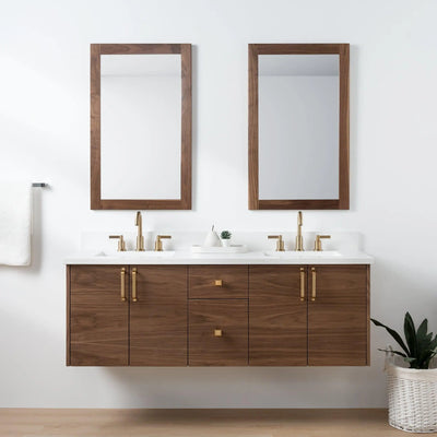 Austin SLIM 60" Wall Mount American Black Walnut Bathroom Vanity, Double Sink