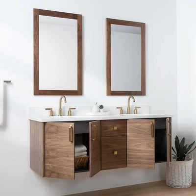 Austin SLIM 60" Wall Mount American Black Walnut Bathroom Vanity, Double Sink