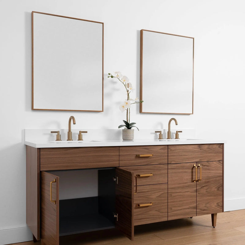 Austin SLIM 72" American Black Walnut Bathroom Vanity, Double Sink