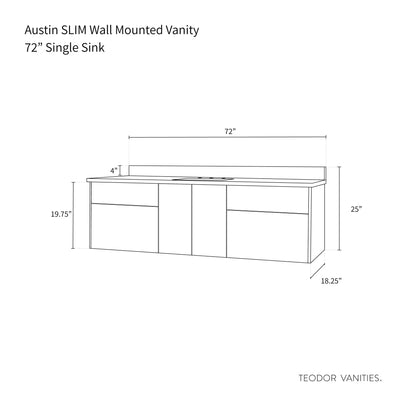 Austin SLIM 72" Wall Mount American Black Walnut Bathroom Vanity