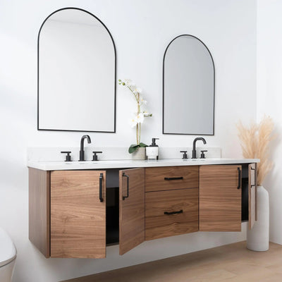 Austin SLIM 72" Wall Mount American Black Walnut Bathroom Vanity, Double Sink