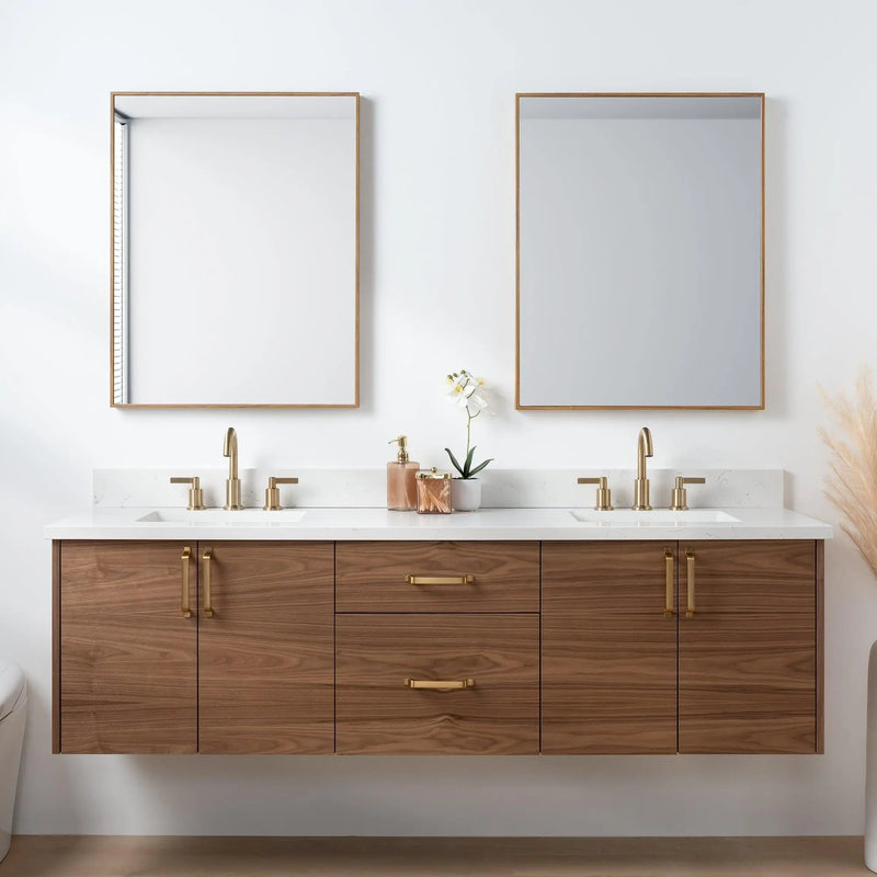 Austin SLIM 72" Wall Mount American Black Walnut Bathroom Vanity, Double Sink - Teodor Vanities United States