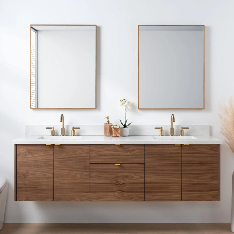 Austin SLIM 72" Wall Mount American Black Walnut Bathroom Vanity, Double Sink