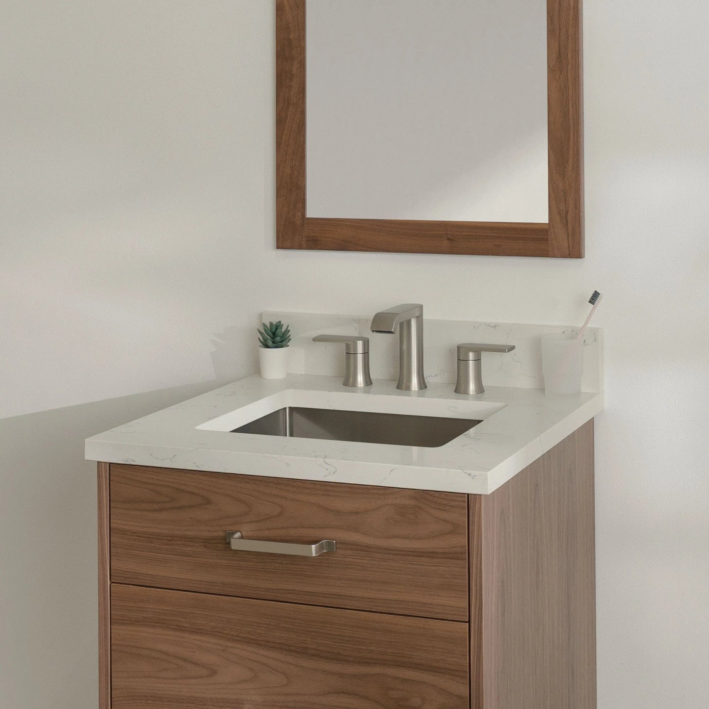 
                  
                    Austin Stainless SLIM 24" Wall Mount American Black Walnut Bathroom Vanity - All Drawers Teodor Bathroom Vanity United States
                  
                