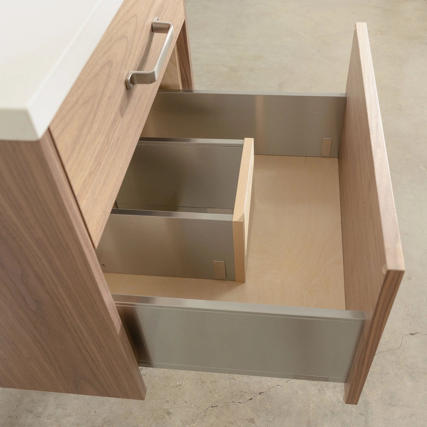 
                  
                    Austin Stainless SLIM 24" Wall Mount American Black Walnut Bathroom Vanity - All Drawers Teodor Bathroom Vanity United States
                  
                