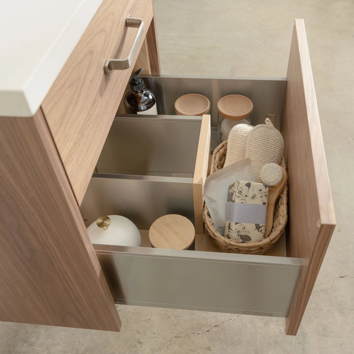 
                  
                    Austin Stainless SLIM 24" Wall Mount American Black Walnut Bathroom Vanity - All Drawers Teodor Bathroom Vanity United States
                  
                