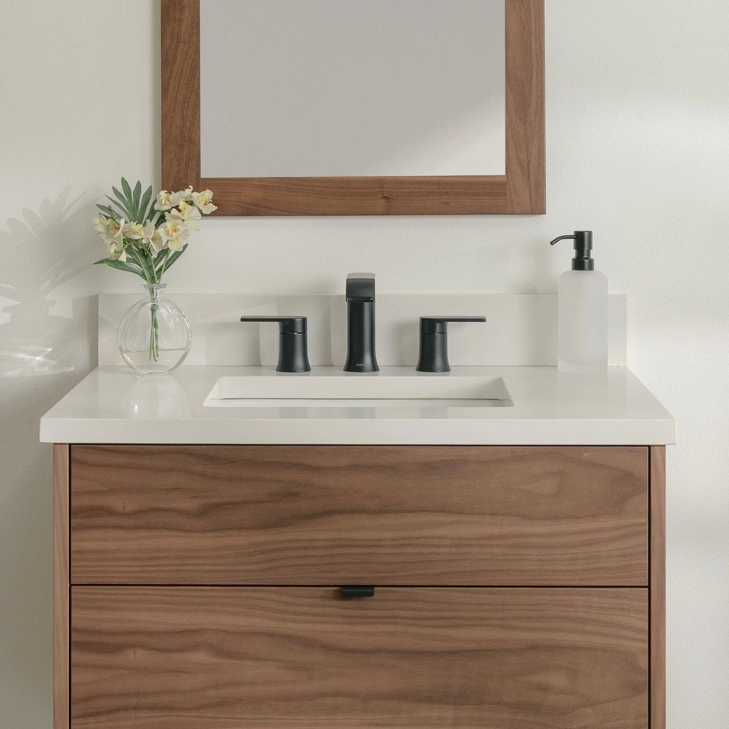 
                  
                    Austin Stainless SLIM 30" Wall Mount American Black Walnut Bathroom Vanity - All Drawers Teodor Bathroom Vanity United States
                  
                