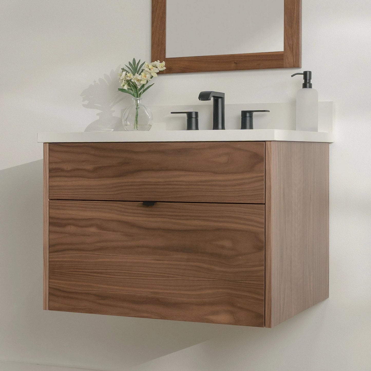 
                  
                    Austin Stainless SLIM 30" Wall Mount American Black Walnut Bathroom Vanity - All Drawers Teodor Bathroom Vanity United States
                  
                