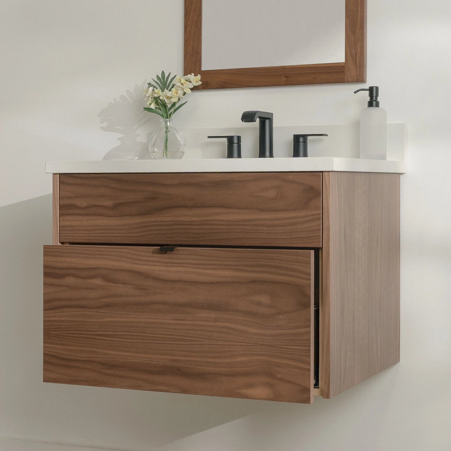 
                  
                    Austin Stainless SLIM 30" Wall Mount American Black Walnut Bathroom Vanity - All Drawers Teodor Bathroom Vanity United States
                  
                