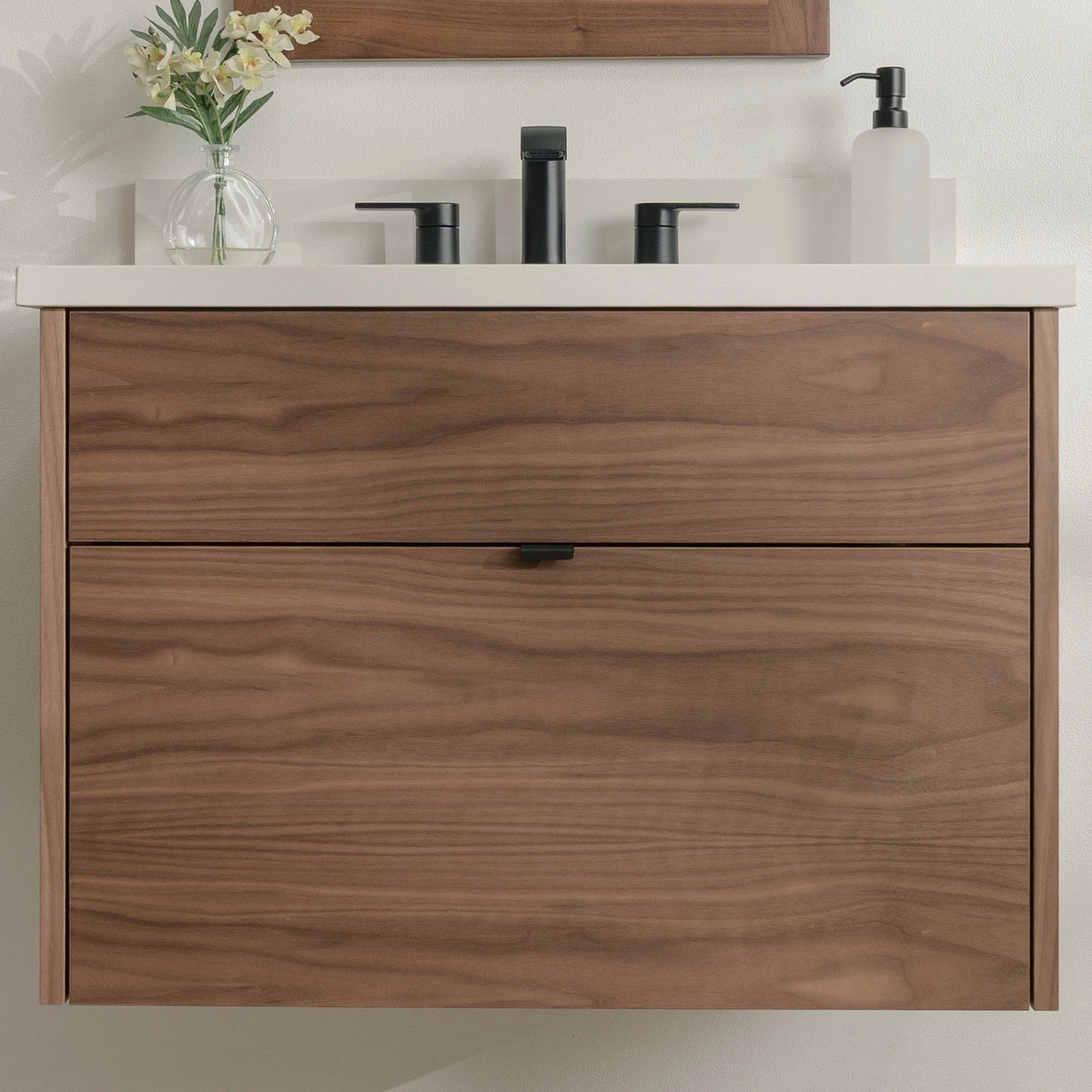 
                  
                    Austin Stainless SLIM 30" Wall Mount American Black Walnut Bathroom Vanity - All Drawers Teodor Bathroom Vanity United States
                  
                