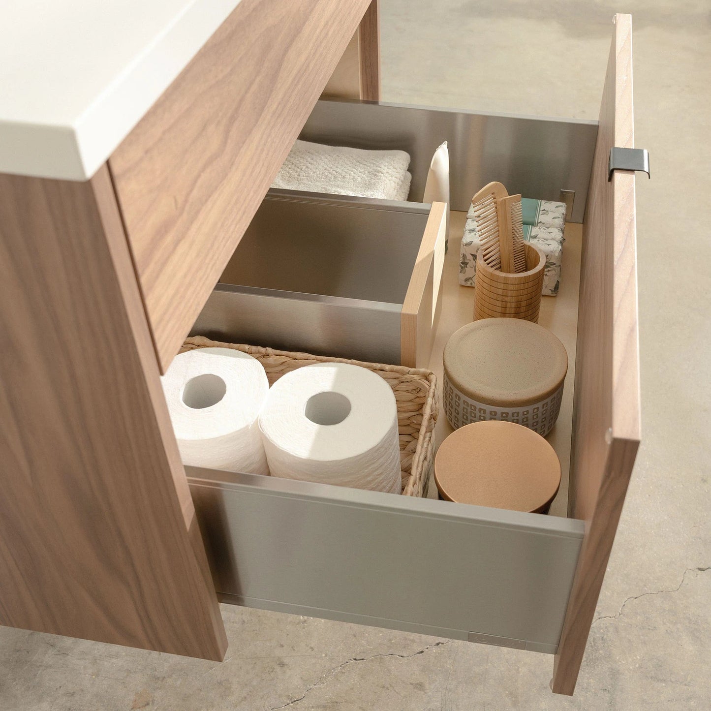 
                  
                    Austin Stainless SLIM 30" Wall Mount American Black Walnut Bathroom Vanity - All Drawers Teodor Bathroom Vanity United States
                  
                