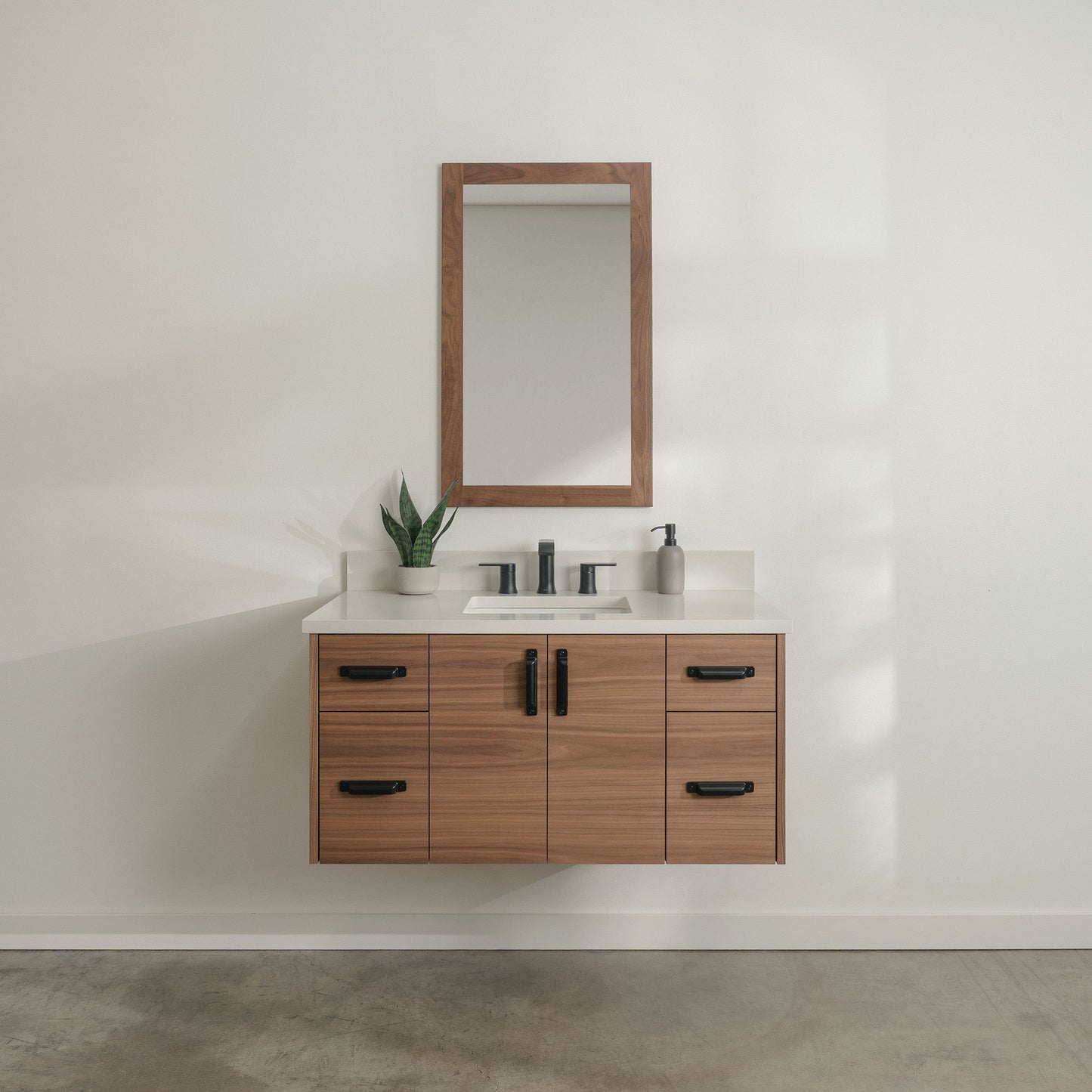 Austin Stainless 42" Wall Mount American Black Walnut Bathroom Vanity