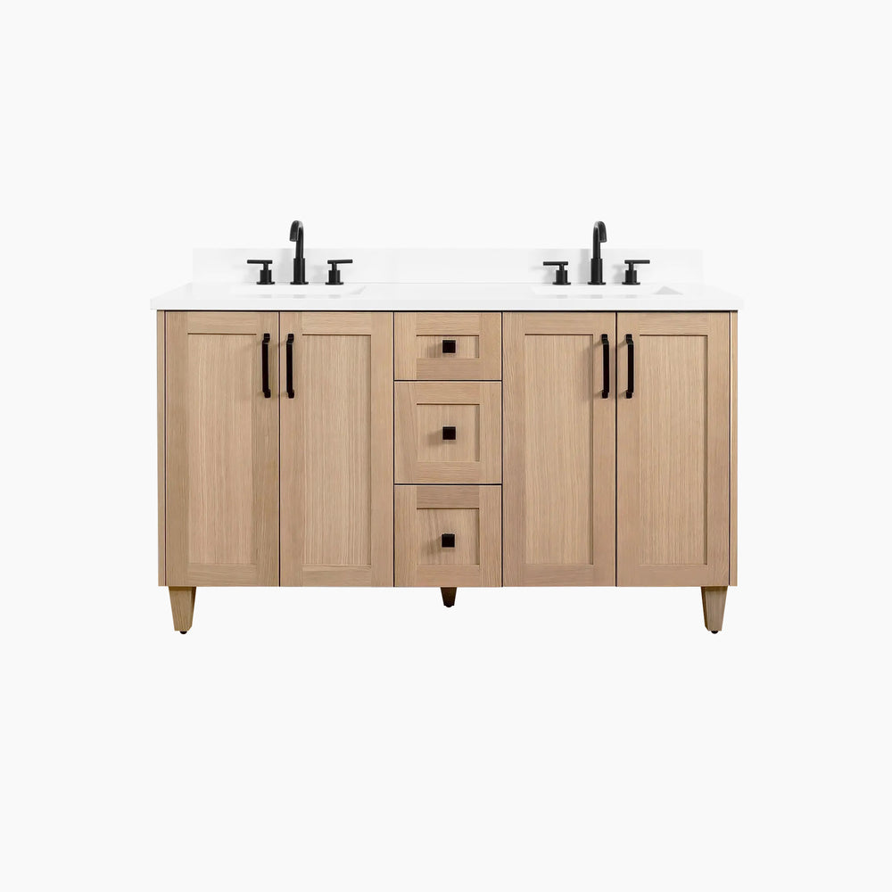 
                  
                    Bridgeport 60" White Oak Bathroom Vanity, Double Sink
                  
                