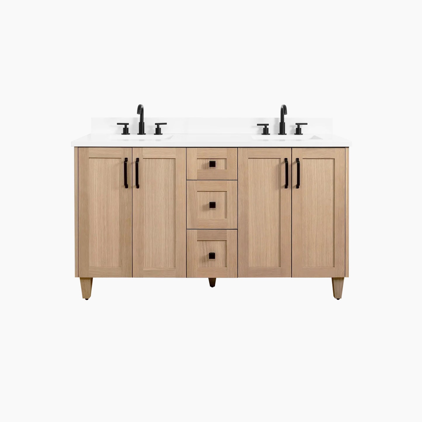 Bridgeport 60" White Oak Bathroom Vanity, Double Sink