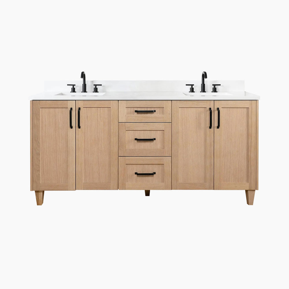 Bridgeport 72" White Oak Bathroom Vanity, Double Sink