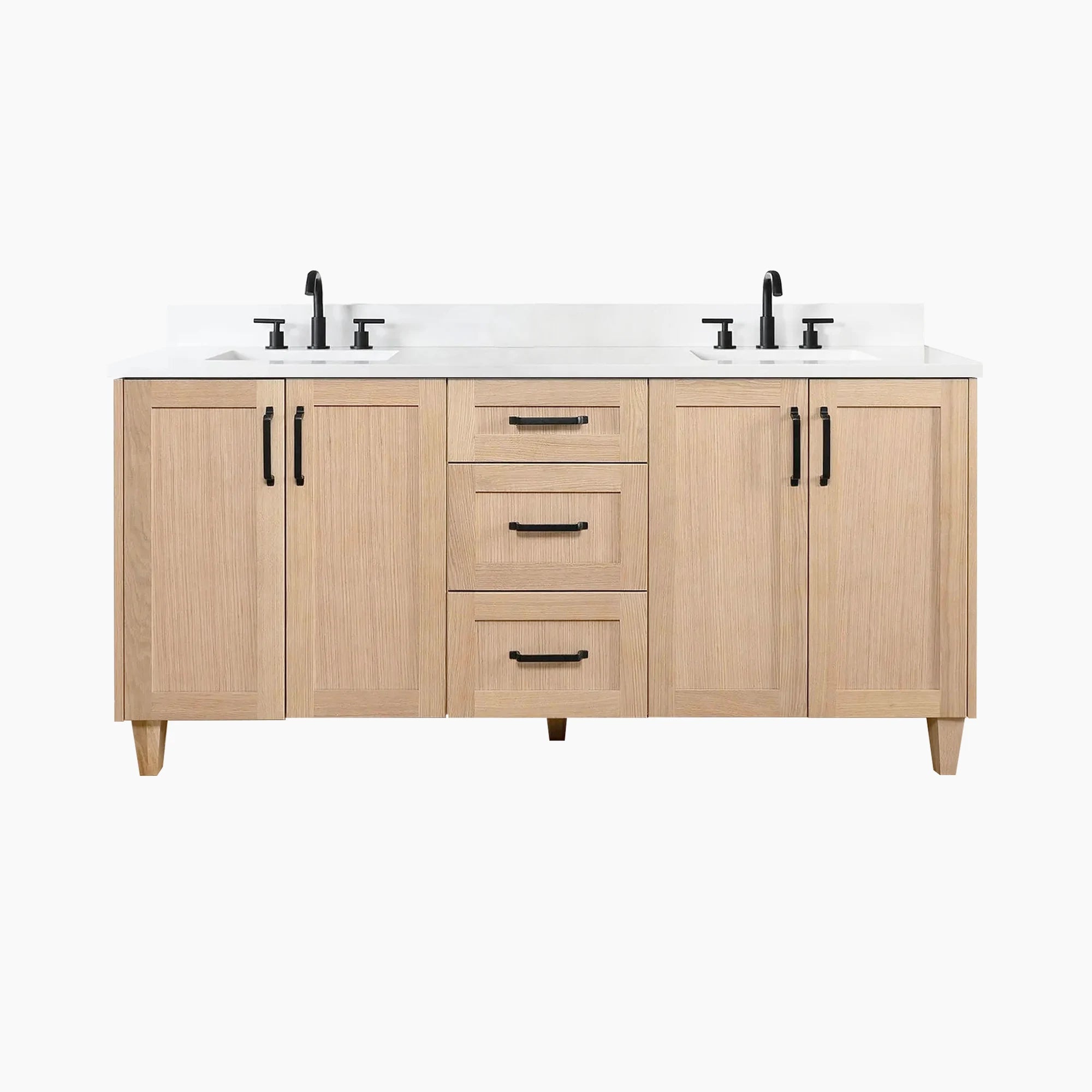 Bridgeport 72" White Oak Bathroom Vanity, Double Sink