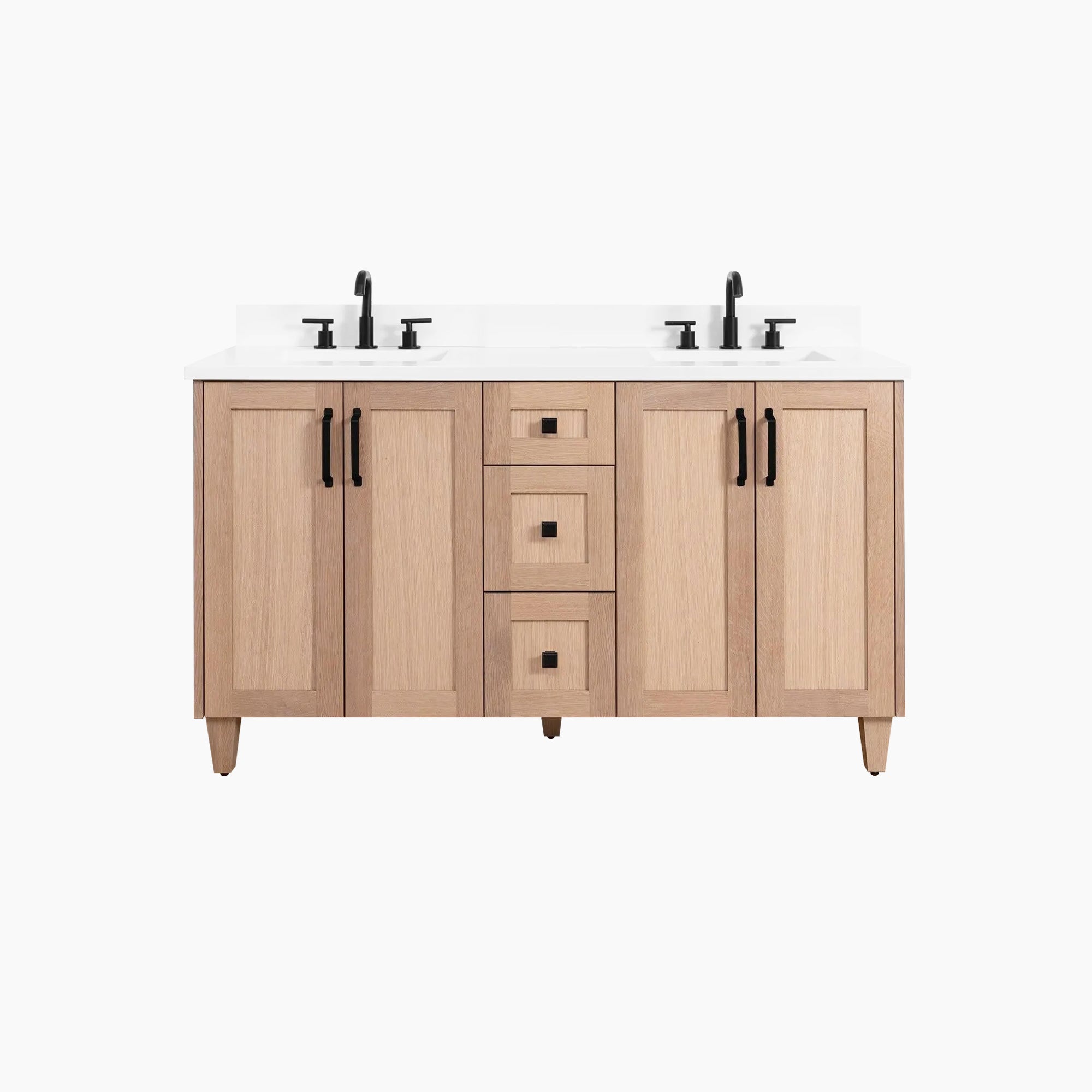 Bridgeport SLIM 60" White Oak Bathroom Vanity, Double Sink