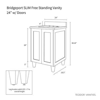 Bridgeport SLIM 24" Satin White Bathroom Vanity w/ Doors