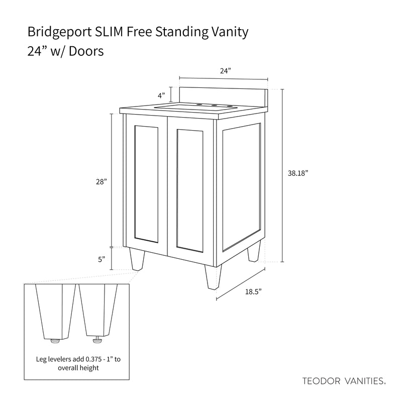 Bridgeport SLIM 24" Satin White Bathroom Vanity w/ Doors