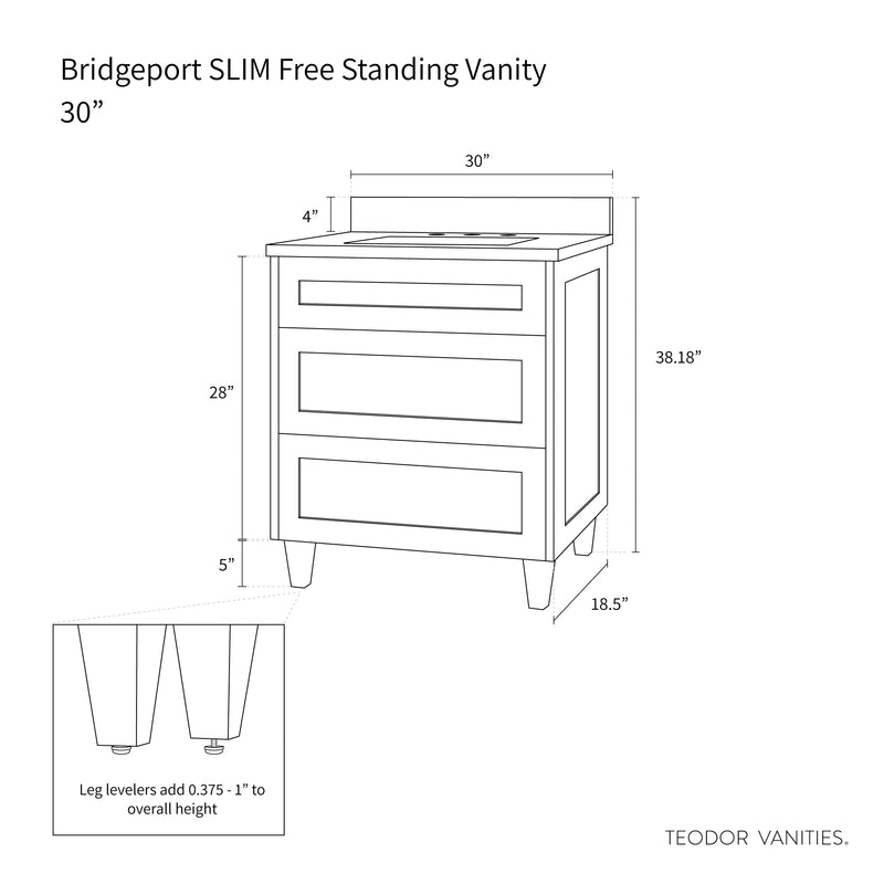 Bridgeport SLIM 30" Satin White Bathroom Vanity - Teodor Vanities United States