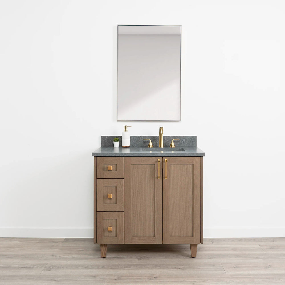 Bridgeport 36" Almond Coast Bathroom Vanity, Right Sink