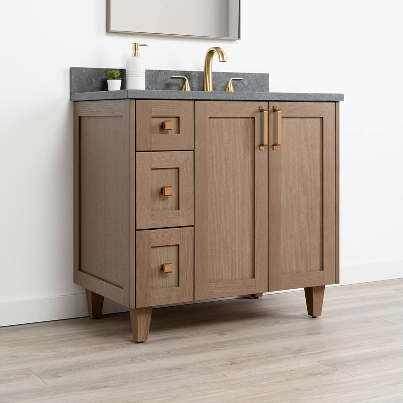 Bridgeport 36" Almond Coast Bathroom Vanity, Right Sink