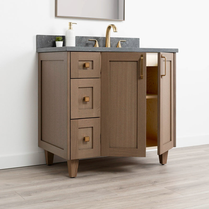 Bridgeport 36" Almond Coast Bathroom Vanity, Right Sink