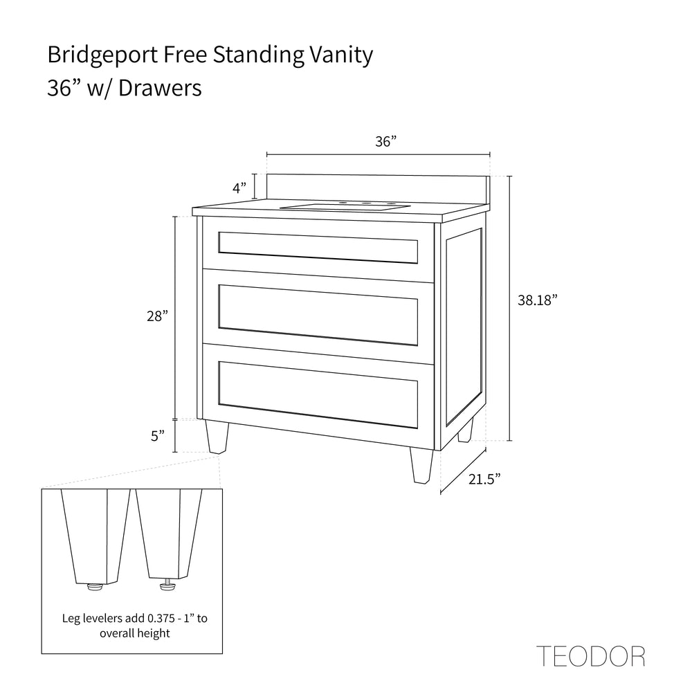 
                  
                    Bridgeport 36" White Oak Bathroom Vanity - All Drawers
                  
                