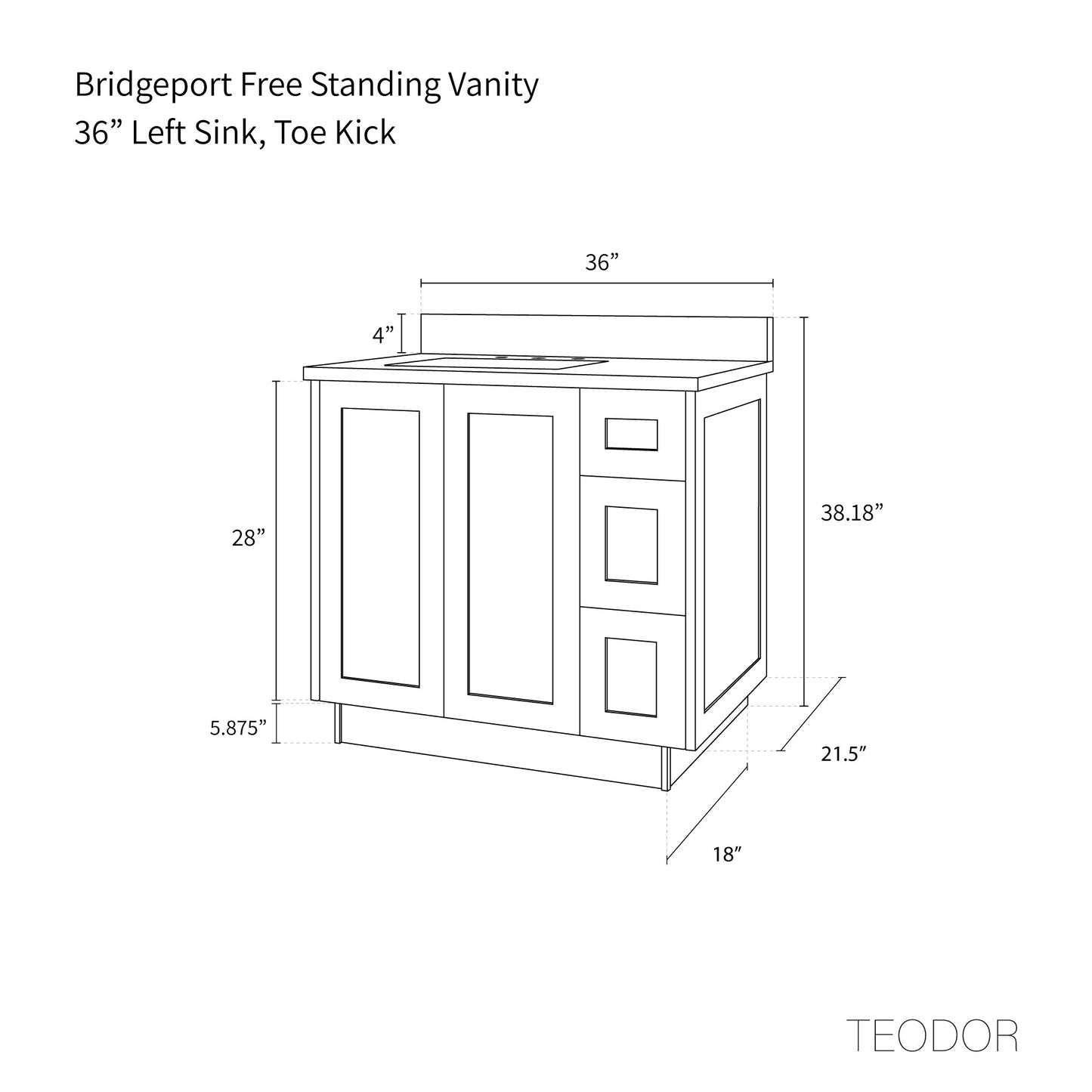 
                  
                    Bridgeport SLIM 36" American Black Walnut Bathroom Vanity, Left Sink Teodor Bathroom Vanity United States
                  
                