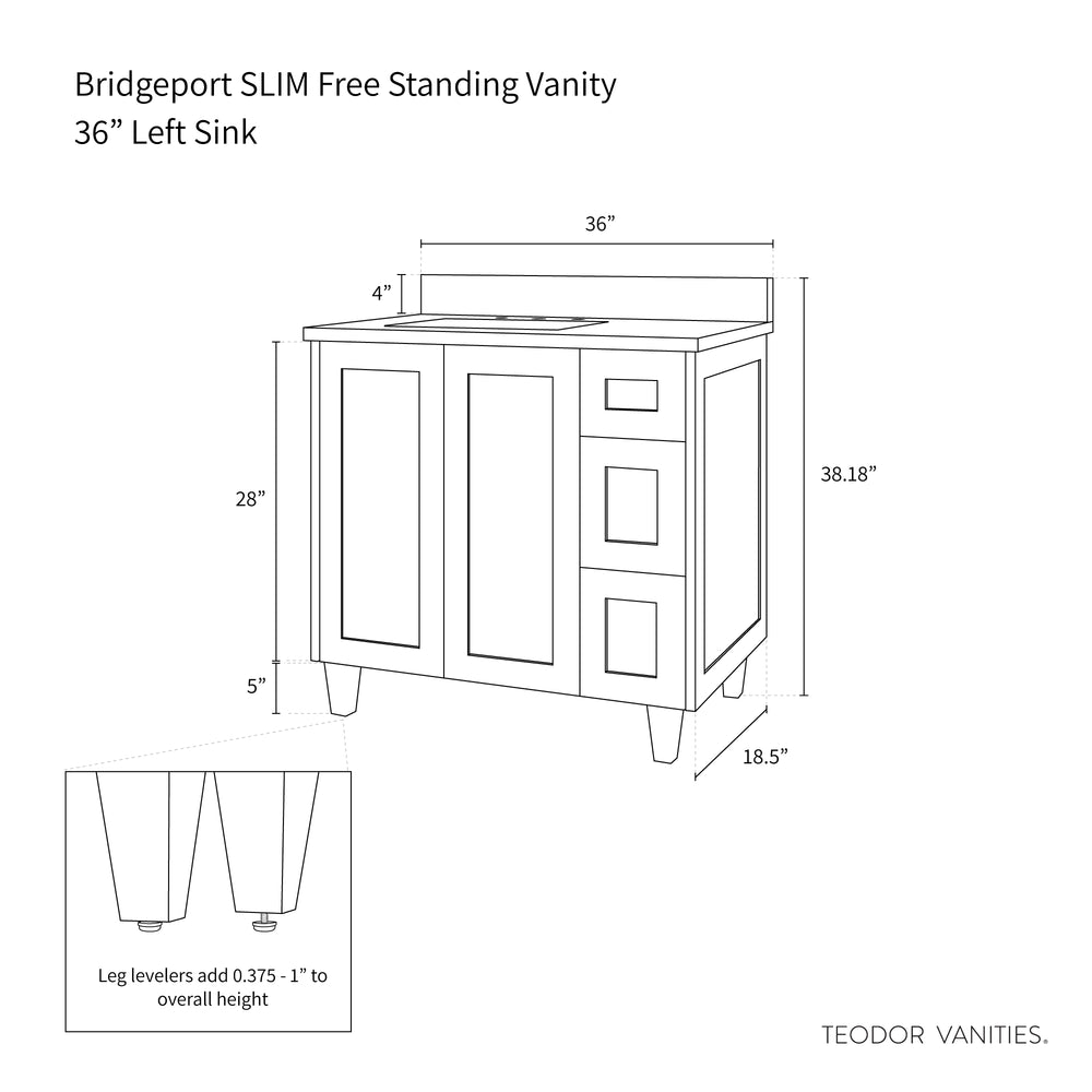 
                  
                    Bridgeport SLIM 36" Satin White Bathroom Vanity, Left Sink - Teodor Vanities United States
                  
                