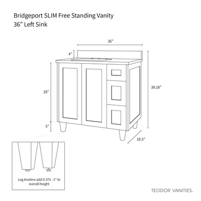 Bridgeport SLIM 36" Satin White Bathroom Vanity, Left Sink - Teodor Vanities United States