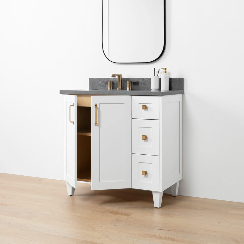 Bridgeport SLIM 36" Satin White Bathroom Vanity, Left Sink - Teodor Vanities United States