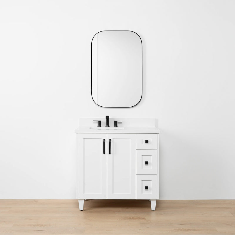 Bridgeport SLIM 36" Satin White Bathroom Vanity, Left Sink - Teodor Vanities United States