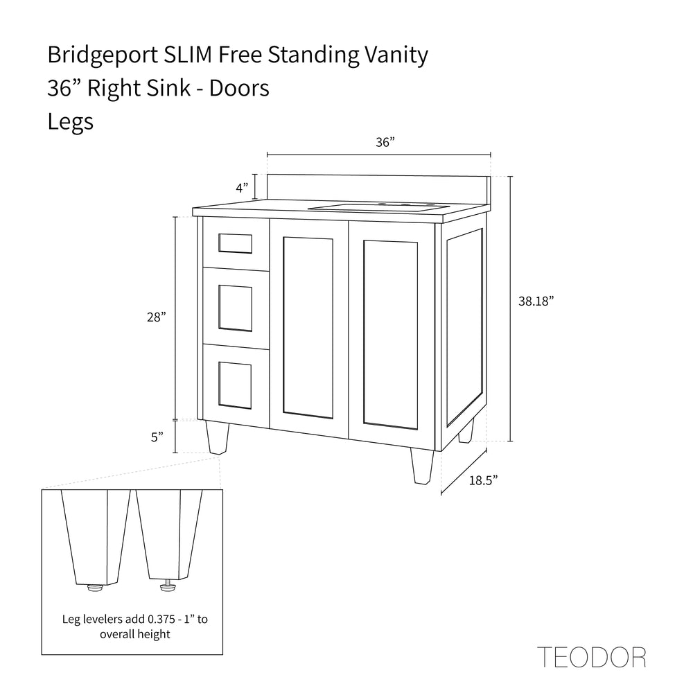 
                  
                    Bridgeport SLIM 36" White Oak Bathroom Vanity, Right Sink - Teodor Vanities United States
                  
                