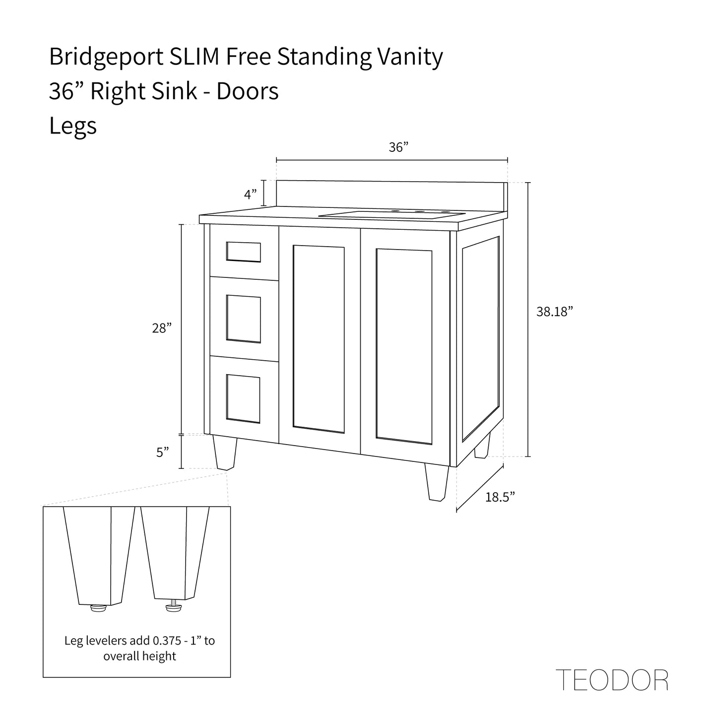 
                  
                    Bridgeport SLIM 36" White Oak Bathroom Vanity, Right Sink - Teodor Vanities United States
                  
                