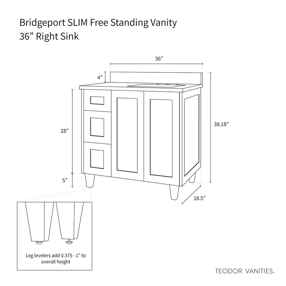 
                  
                    Bridgeport SLIM 36" Satin White Bathroom Vanity, Right Sink - Teodor Vanities United States
                  
                