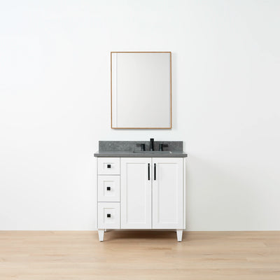 Bridgeport SLIM 36" Satin White Bathroom Vanity, Right Sink - Teodor Vanities United States