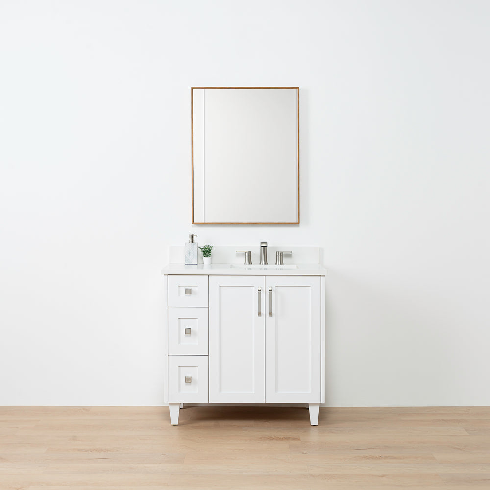 
                  
                    Bridgeport SLIM 36" Satin White Bathroom Vanity, Right Sink - Teodor Vanities United States
                  
                