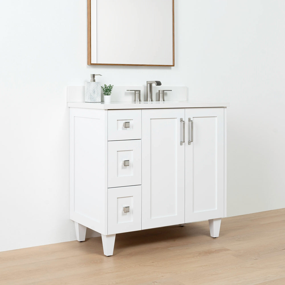 
                  
                    Bridgeport SLIM 36" Satin White Bathroom Vanity, Right Sink - Teodor Vanities United States
                  
                