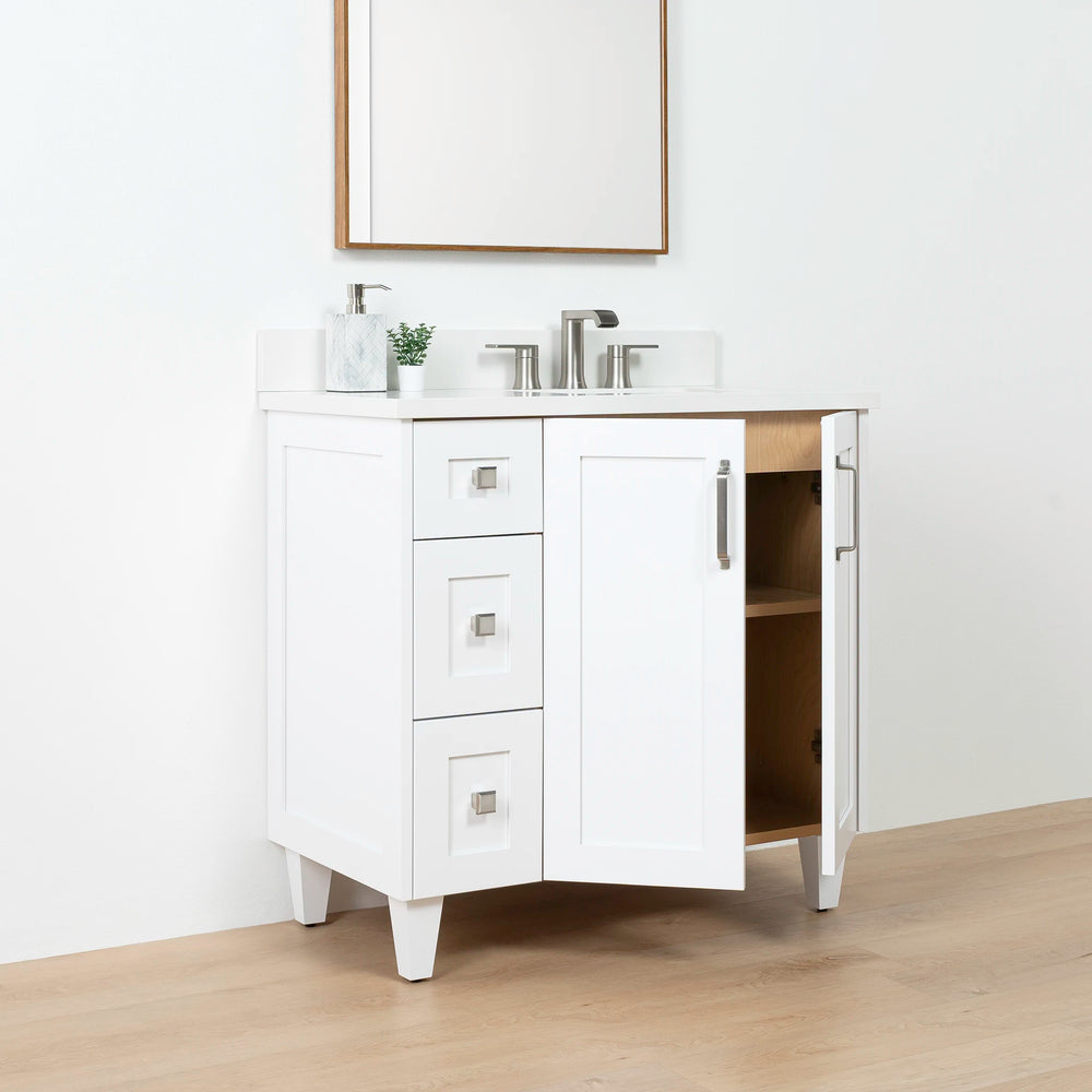 
                  
                    Bridgeport SLIM 36" Satin White Bathroom Vanity, Right Sink - Teodor Vanities United States
                  
                