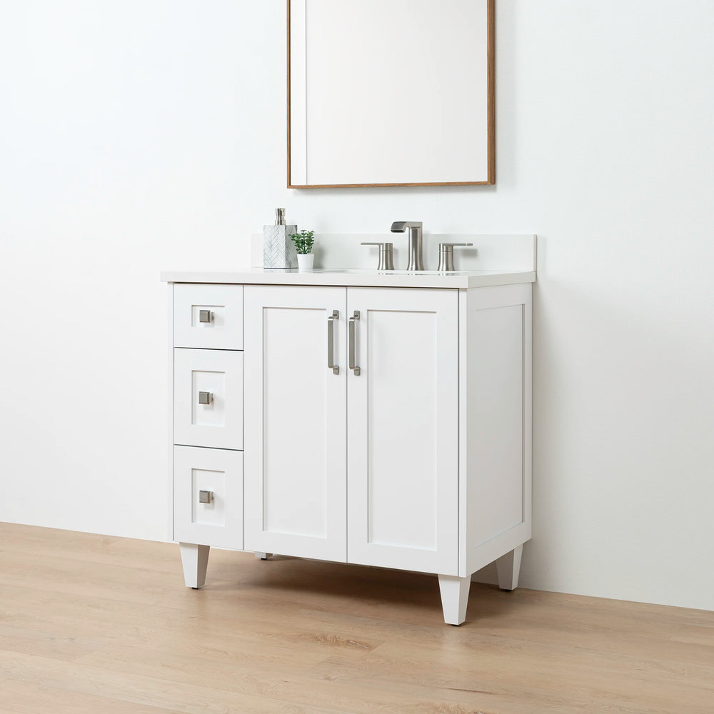 
                  
                    Bridgeport SLIM 36" Satin White Bathroom Vanity, Right Sink - Teodor Vanities United States
                  
                