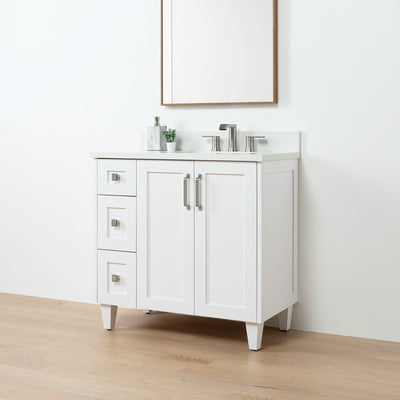 Bridgeport SLIM 36" Satin White Bathroom Vanity, Right Sink - Teodor Vanities United States